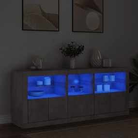 betonszürke tálalószekrény LED-világítással 162 x 37 x 67 cm