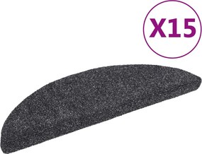 vidaXL 15 db öntapadós lépcsőszőnyeg, 56 x 17 x 3 cm, sötétszürke, félkör alakú
