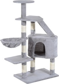 PawHut Karcoló Fa Macskák Számára, Nagy 55x40x125 cm, Macska Torony Pálcákkal, Lépcsővel, Tágas Barlanggal, Hintaággyal és Különböző Platformokkal Szü