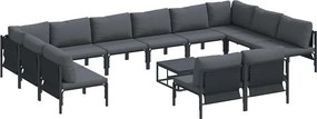 vidaXL Kerti Kanapé Szett párnával 13 pcs Fekete Acél