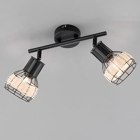 Fekete mennyezeti lámpa fém-rattan búrával 10x28 cm Straw – Fischer &amp; Honsel