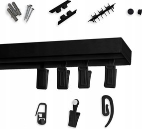 Mennyezeti függönykarnis szimpla Fekete Pvc 270 cm mennyezeti sín béka szett