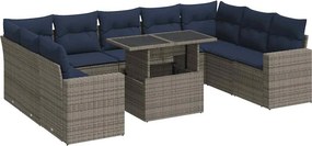 vidaXL 10 részes szürke polyrattan akácfa kerti ülőgarnitúra párnákkal