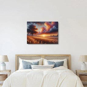 Üveg kép – Naplemente a mezőn (70x50 cm)