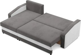 Hewlet sarokkanapé, 1 ágyneműtartóval, szövet anyag, univerzális oldal, bonell töltet, szürke - fehér