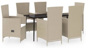vidaXL 7 részes bézs kerti étkezőgarnitúra párnákkal