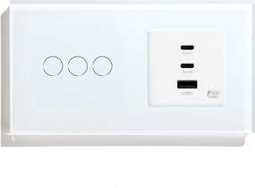 3K Tripla Érintőkapcsoló Usb Aljzattal Qc Quick Charge 65W Üveg