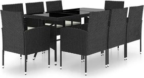 vidaXL 9 részes fekete polyrattan kerti étkezőgarnitúra