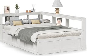 vidaXL fehér tömör fenyőfa könyvespolcos ágy matrac nélkül 135x190 cm