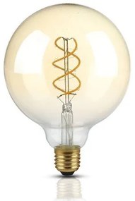 LED lámpa , égő , izzószálas hatás , filament , gömb , E27 foglalat , G125 , 5 Watt , meleg fehér , borostyán sárga , dimmelhető