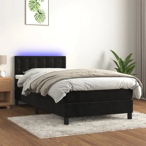 fekete bársony rugós és LED-es ágy matraccal 80 x 200 cm