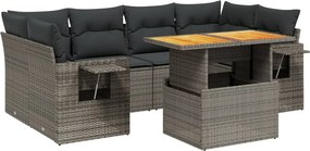 vidaXL 7 részes szürke polyrattan kerti ülőgarnitúra párnákkal