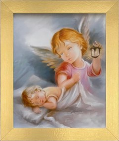 Vászonkép 30x25 Őrangyal Arany Keret Keresztelő Áldozás