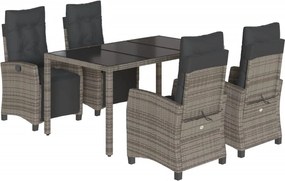vidaXL 5 részes szürke polyrattan kerti étkezőgarnitúra párnával