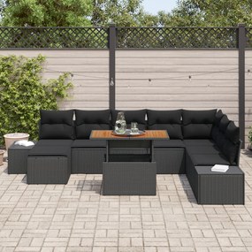Kert Heverő Készlet 9 Darab Fekete Rattan