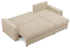 Zeus sarokkanapé, 2 ágyneműtartóval, egyenes kartámasz, kordbársony, univerzális oldal, hab töltet, bézs