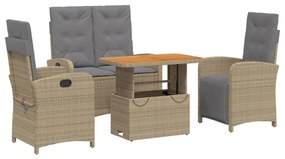 vidaXL 4 részes bézs polyrattan kerti étkezőgarnitúra párnákkal