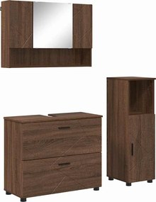 vidaXL Fürdőszoba bútor szett 3 pcs Barna Tölgy Mérnöki fa és fém