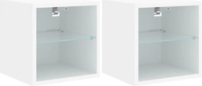 vidaXL 2 db fehér falra szerelhető TV-szekrény LED-ekkel 30x28,5x30 cm