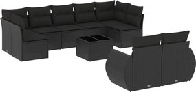vidaXL 10 részes fekete polyrattan kerti ülőgarnitúra párnákkal