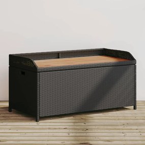 Fekete polyrattan és akácfa tárolópad 100 x 50 x 52 cm