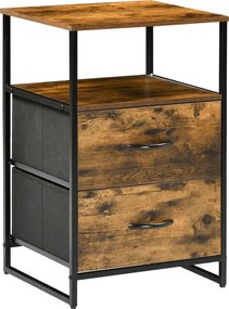 HOMCOM Textil Fiókos Tároló Szekrény 2 Fiókkal, Acél Vázú Polcos Szekrény Hálószobába, Nappaliba - Rusztikus Barna | Aosom