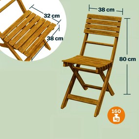 3 részes kerti szett CASARIA® akácfából - összecsukható asztal + 2 szék