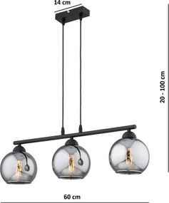 Brilagi - DIOR kábeles függőlámpa 3xE27/60W/230V fekete/füstszürke
