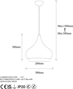 Muba 11550 réz fém függőlámpa, Ø26 cm