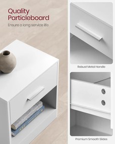 Éjjeliszekrény, 2 darabos szett, fiókkal 28 x 39 x 41 cm fehér