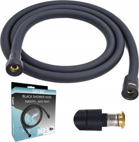 Zuhanytömlő Fekete sima 150cm csavarodásgátló erősített Sotbe