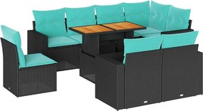 vidaXL 9 részes fekete polyrattan kerti ülőgarnitúra párnákkal