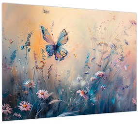Üveg kép - Rét pillangóval II (70x50 cm)
