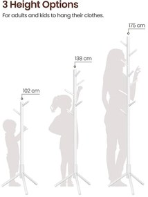 Álló fogas, tömörfa kabáttartó 3 magassági opcióval, fehér