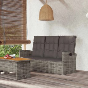 vidaXL szürke polyrattan dönthető kerti pad párnával 173 cm