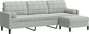 vidaXL 3 személyes világosszürke bársony kanapé lábtartóval 210 cm