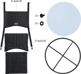 STILISTA Kerti polyrattan asztal 60 x 75 cm fekete