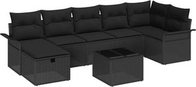 vidaXL Kerti Kanapé Szett párnával tárolóval 8 pcs Fekete Poli rattan