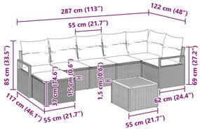 8 darabos Kertkanapé Készlet Párnákkal Fekete Poli Rattan Akác, 2 fős Kertkanapé Párnákkal Fekete Poli Rattan