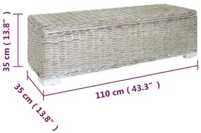 fehér natúr kubu rattan és tömör mahagóni fa tárolódoboz 110 cm