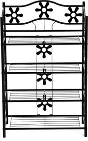 HOMCOM Cipőtartó, Növénytartó, Virágtartó, Polcos Egység, Állvány, 4 Szint, Fém, 59,5 x 30 x 92 cm, Fekete | Aosom