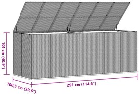szürke polyrattan kerti párnatartó doboz 291 x 100,5 x 104 cm