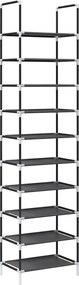 vidaXL fekete nem szőtt szövetből cipőállvány 10 szintes 44x28x180 cm