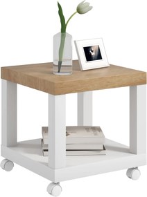 HOMCOM Kerekes Oldalsó Asztal Nyitott Polccal - 40x40x40 cm Természetes és Fehér | Aosom