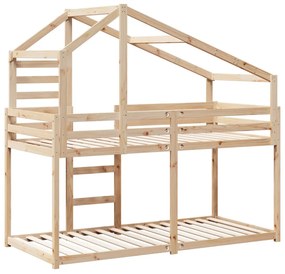 fehér tömör fenyőfa ágy emelettel és tetővel 75 x 190 cm