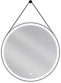 Mexen Reni kerek, megvilágított fürdőszobai tükör, 80 cm, 6000K LED, párásodásgátló, fekete keret - 9812-080-080-611-70