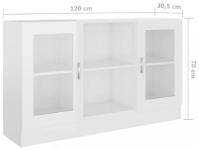 magasfényű fehér szerelt fa vitrinszekrény 120 x 30,5 x 70 cm