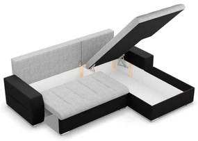 Toronto sarokkanapé, 2 ágyneműtartóval, fonott + műbőr, jobboldali, szürke - fekete