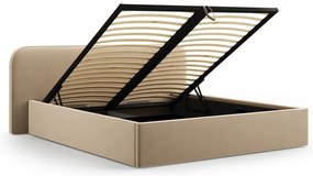 Szürkésbarna kárpitozott ágyneműtartós franciaágy ágyráccsal 160x200 cm Elizabeth – Micadoni