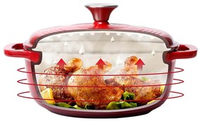 Zománcozott, öntöttvas edény fedővel 5,7 L, piros